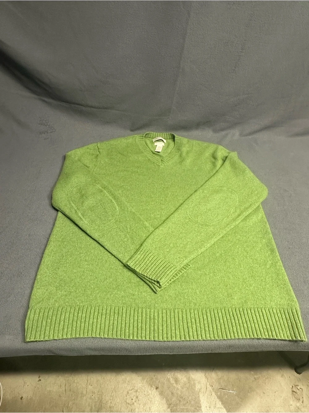 Banana Republic Bright Green V-Neck Sweater with Elbow Patches